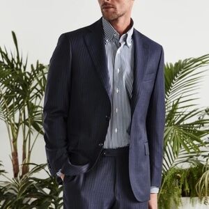 Vintage Blazer Men/Unisex Formal Business Casual Pin Stripes Wool 42L